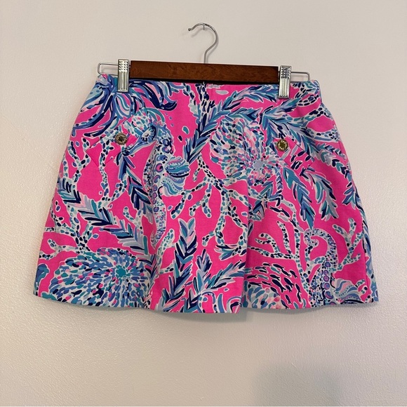 Lilly Pulitzer Madison Stretch Cotton Skort in Blue and Pink Seahorse Print XS - Picture 1 of 6